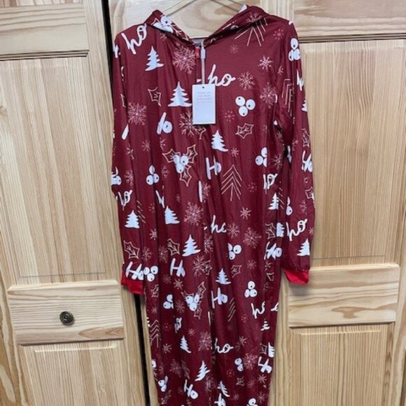 Women Mom Mery Christmas Sets Printed Hooded Zipper Jumpsuit Family Outfit Match - Picture 2 of 5